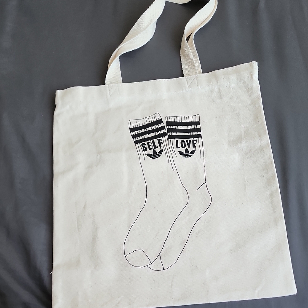 White Tote Bag with Black Graphic